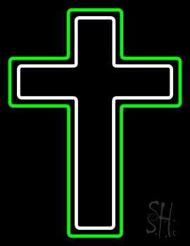 Green And White Christian Cross Neon Sign