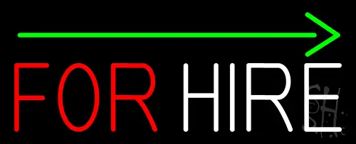 For Hire With Arrow Neon Sign