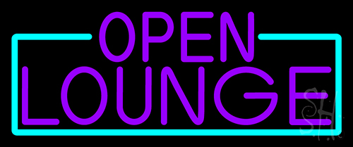 Purple Open Lounge With Turquoise Border Neon Sign
