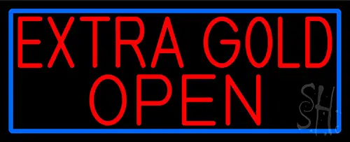 Red Extra Gold Open With Blue Border Neon Sign