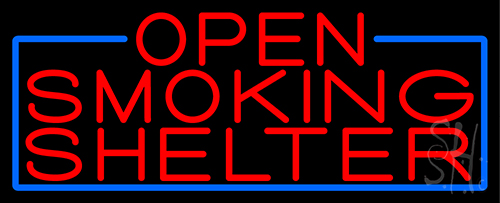 Red Open Smoking Shelter With Blue Border Neon Sign