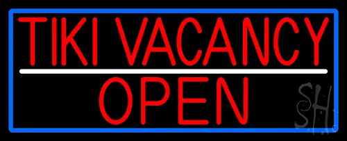 Tiki Vacancy Open With Blue Border Neon Sign