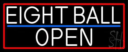 White Eight Ball Open With Red Border Neon Sign