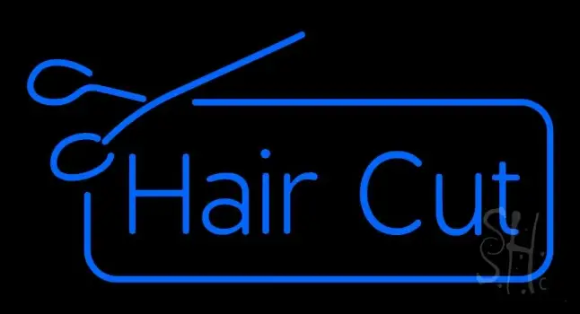 Blue Haircut With Scissor Neon Sign