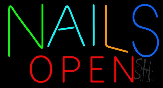 Multi Colored Nails Red Open Neon Sign