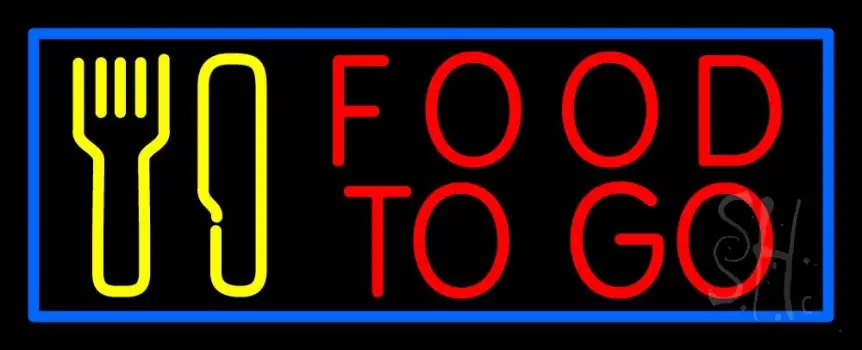 Red Food To Go With Fork And Knife Neon Sign