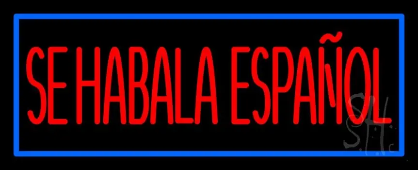 Red Se Habla Espanol With Blue Border Neon Sign