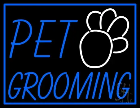 Pet Grooming Blue Border Neon Sign
