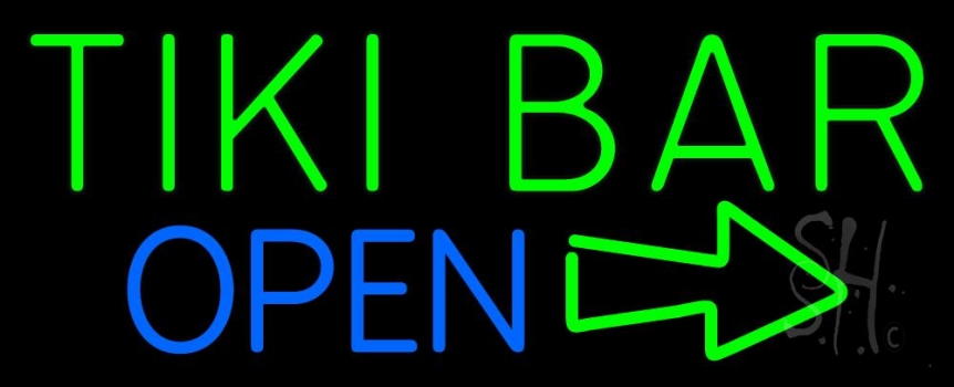 Tiki Bar Open With Arrow Neon Sign