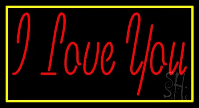 Red I Love You With Yellow Border Neon Sign