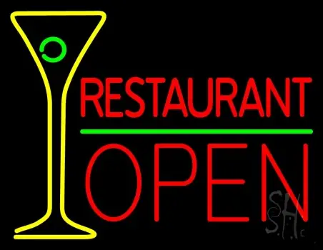 Restaurant With Martini Glass Open Neon Sign