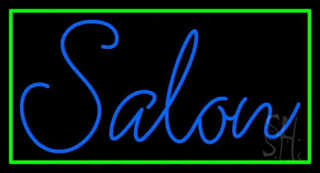 Blue Cursive Salon With Green Border Neon Sign