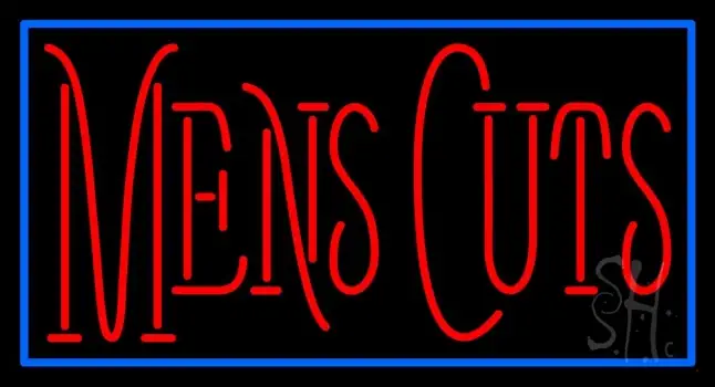 Mens Cuts With Blue Border Neon Sign