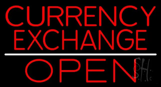 Red Currency Exchange Open White Line Neon Sign