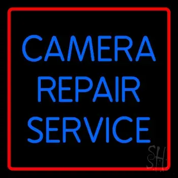 Blue Camera Repair Service Red Border Neon Sign