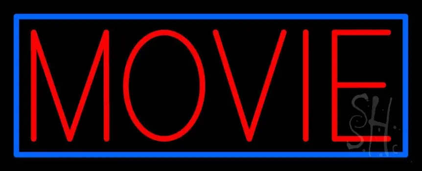Red Movies Blue Border Neon Sign