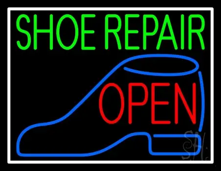 Green Shoe Repair Blue Shoe Open Neon Sign