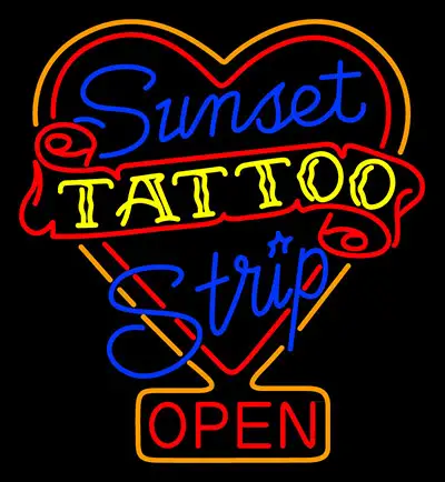 Sunset Tattoo Strip Open Neon Sign
