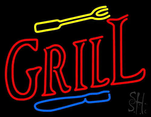 Grill With Fork And Knife Neon Sign