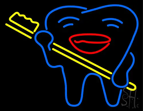 Smiley Teeth With Tooth Brush Dentist Neon Sign