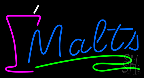 Malts Blue Text Glass Logo Neon Sign