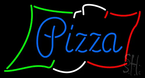 Pizza Blue Script Italian Flag Neon Sign