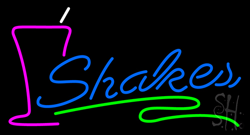 Shakes Blue Text And Glass Logo Neon Sign