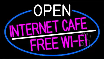 Open Internet Cafe Free Wifi With Blue Border LED Neon Sign