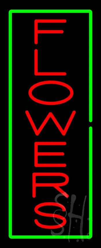 Vertical Red Flowers Green Border LED Neon Sign
