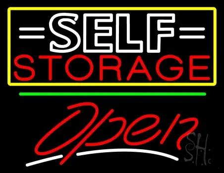 White Self Storage Block With Open 3 LED Neon Sign
