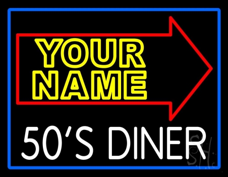 Custom 50s Diner Block Blue Border LED Neon Sign