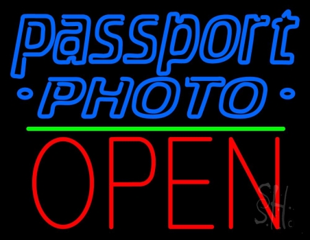 Double Storke Blue Passport Open Green Line LED Neon Sign