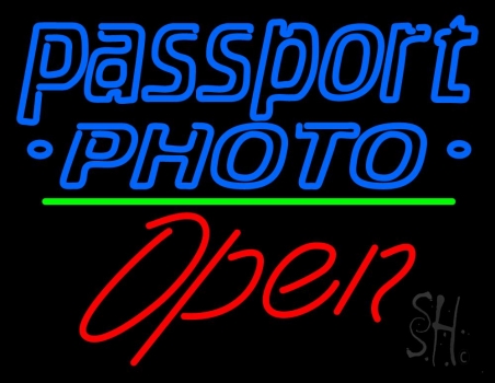 Double Storke Blue Passport Green Line Open LED Neon Sign
