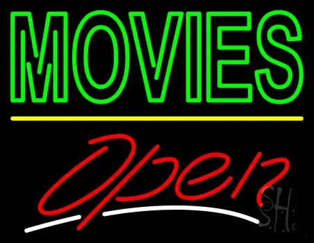 Double Stroke Movies Open LED Neon Sign