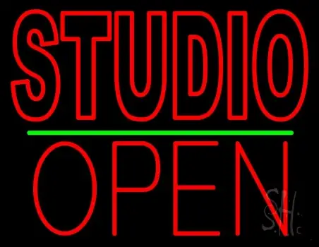 Double Stroke Red Studio With Open 1 LED Neon Sign