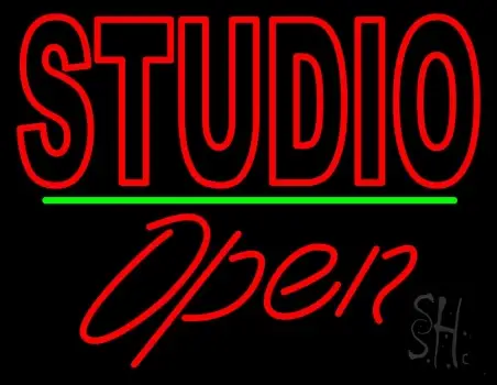 Double Stroke Red Studio With Open 2 LED Neon Sign