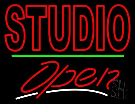 Double Stroke Red Studio With Open 3 LED Neon Sign