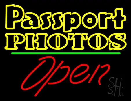 Passport Photos Block With Open 2 LED Neon Sign