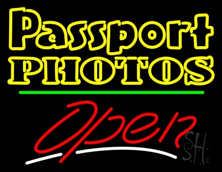 Passport Photos Block With Open 3 LED Neon Sign