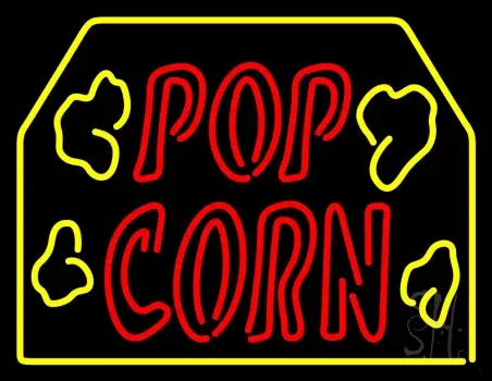 Red Popcorn Logo With Border LED Neon Sign