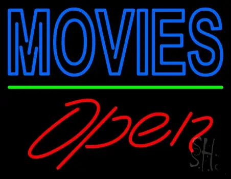 Blue Double Stroke Movies Open LED Neon Sign