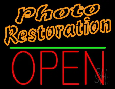Orange Photo Restoration With Open 1 LED Neon Sign