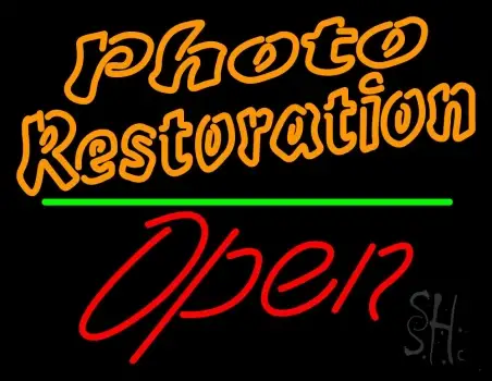 Orange Photo Restoration With Open 2 LED Neon Sign