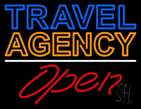 Blue Travel Orange Agency Open LED Neon Sign