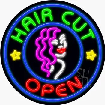 Hair Cut Open Neon Sign