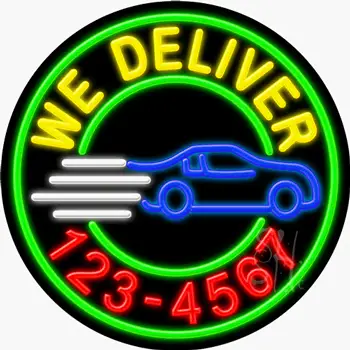 We Deliver With Phone Number Neon Sign