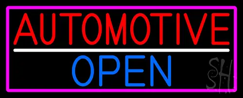 Automotive Open With Pink Border LED Neon Sign