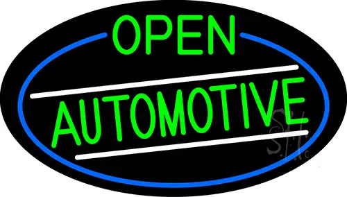 Green Open Automotive Oval With Blue Border LED Neon Sign