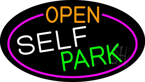 Open Self Park Oval With Pink Border LED Neon Sign