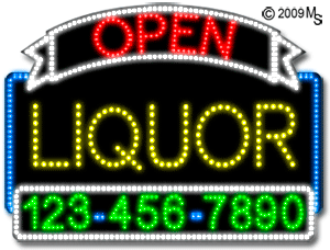 Liquor Open with Phone Number Animated LED Sign